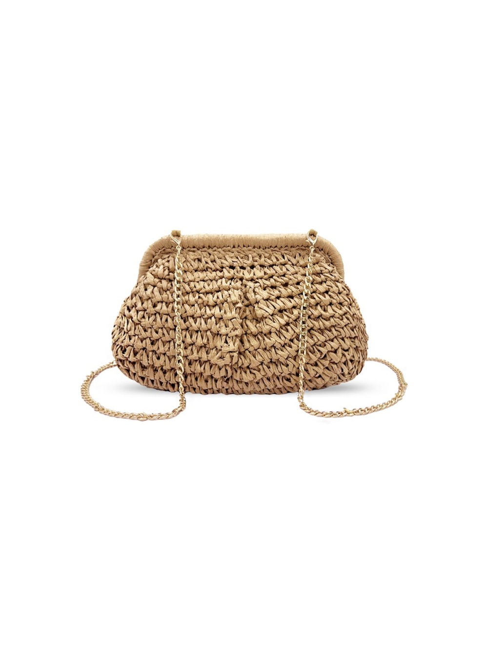 Woven Raffia Chain-Shoulder Bag in Natural Tan